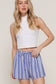 Elastic Waist Band Detail Stripe Printed Linen Effect Shorts