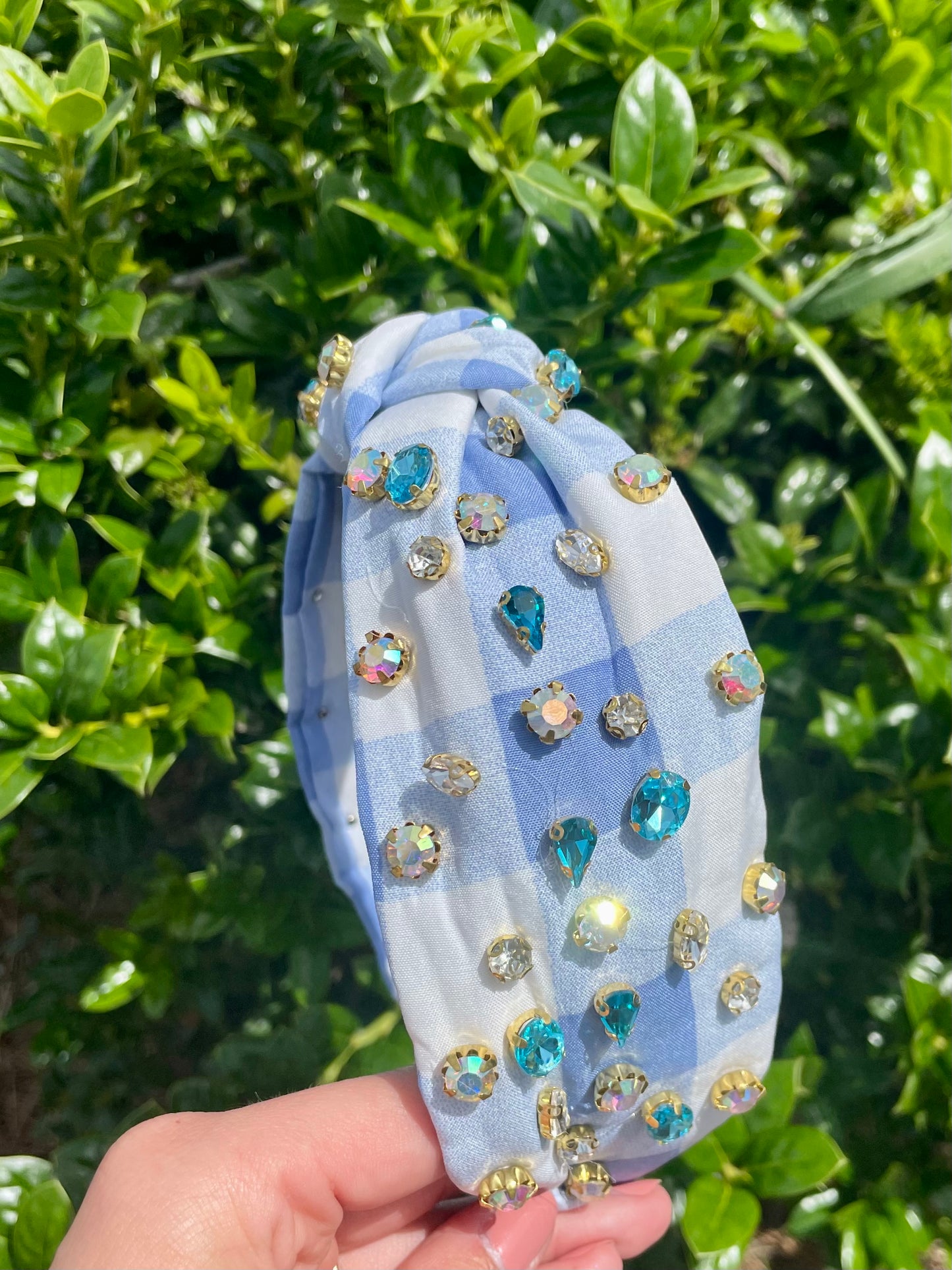 UNC Gingham Jeweled Headband