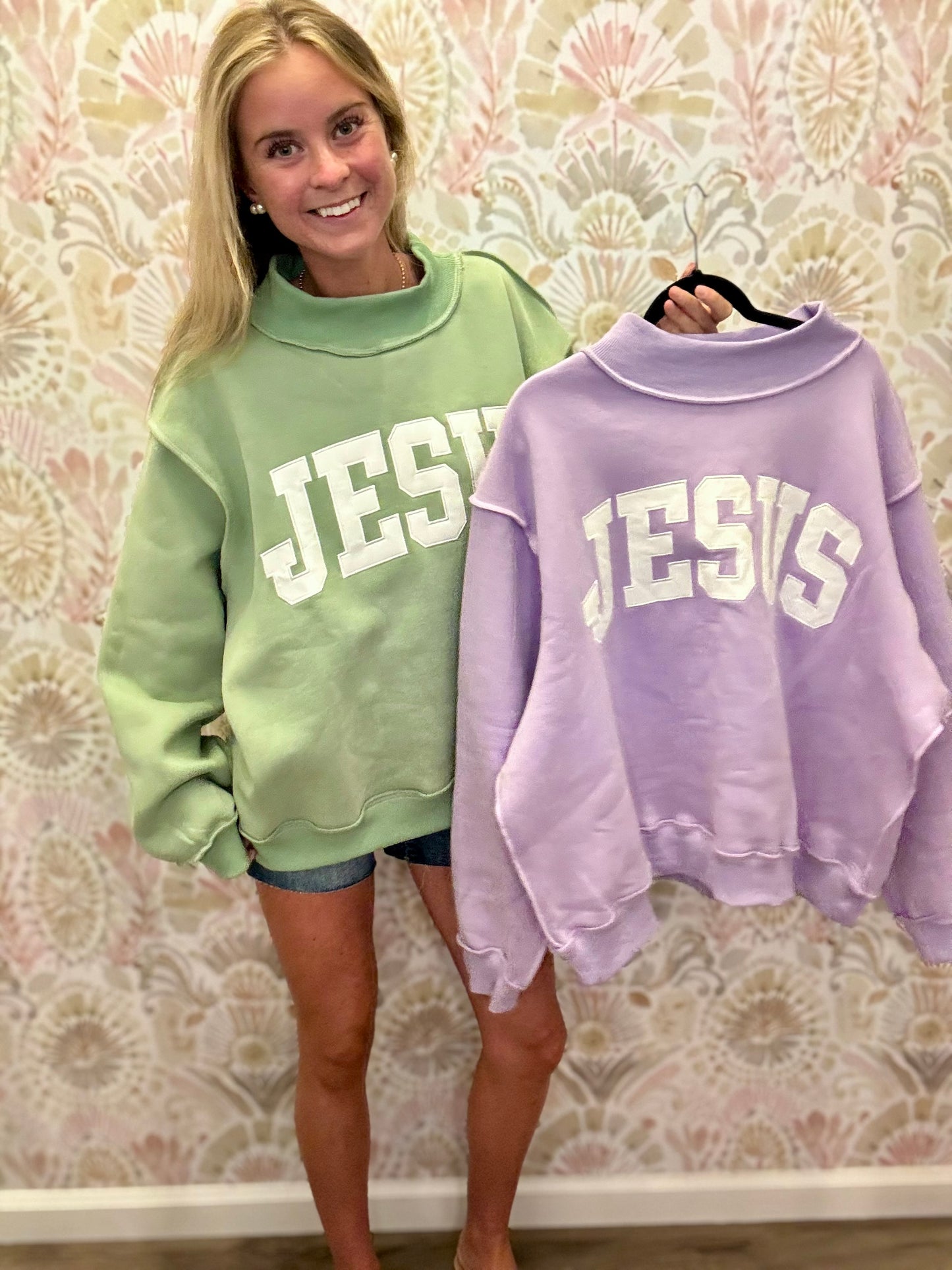 Jesus Embroidered Mock Neck Sweatshirt