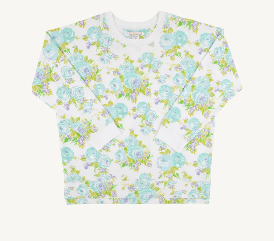 The Beaufort Bonnet Company Women's Cassidy Comfy Crewneck Princess Grace Rose (Blue) with Worth Avenue White
