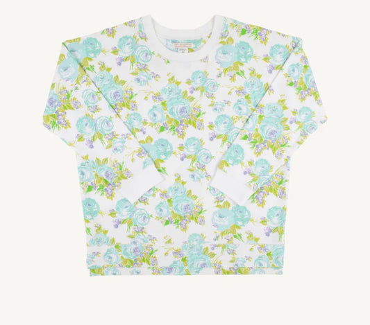 The Beaufort Bonnet Company Women's Cassidy Comfy Crewneck Princess Grace Rose (Blue) with Worth Avenue White