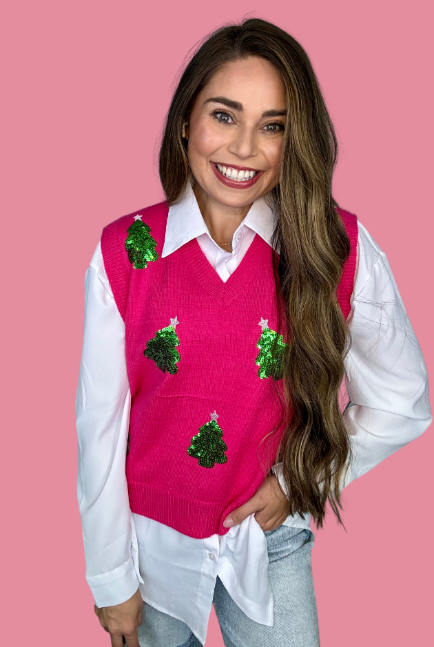 Holly Hot Pink Sequin Christmas Tree Vest