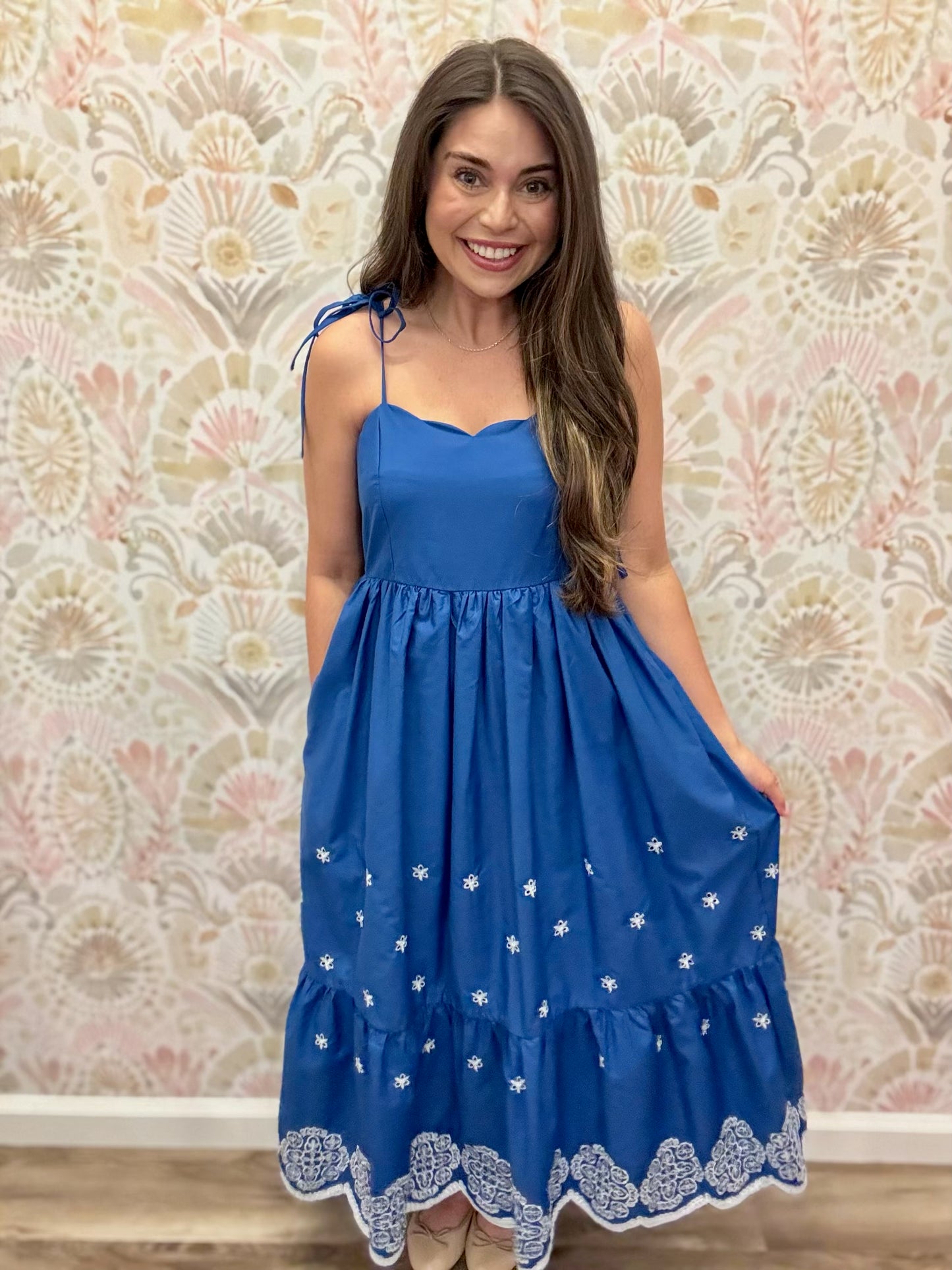 Azure Bloom Midi Dress
