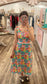 Ruffle Butts Women's Picnic Party Patchwork Cotton Gauze Smocked Ruffle Bow Midi Dress