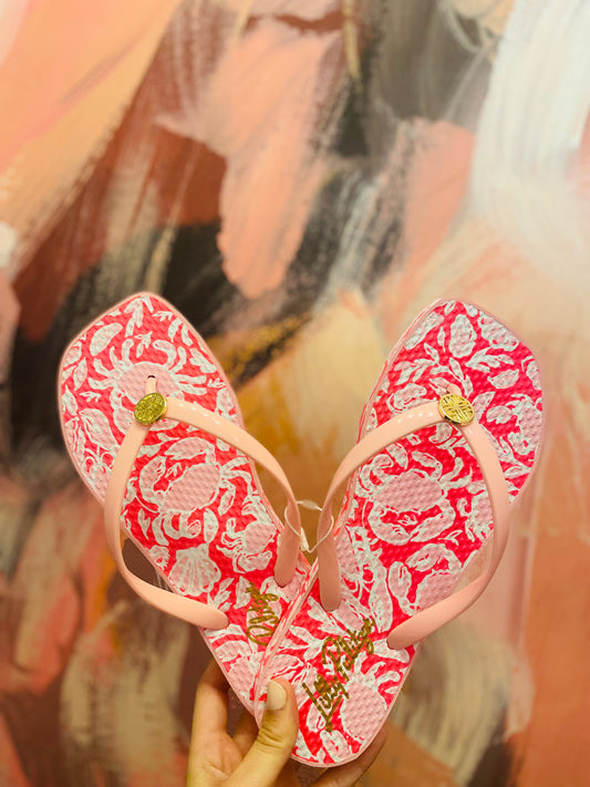 Lilly Pulitzer Sandsational Square Toe Cane Coral Crab Collab Shoe