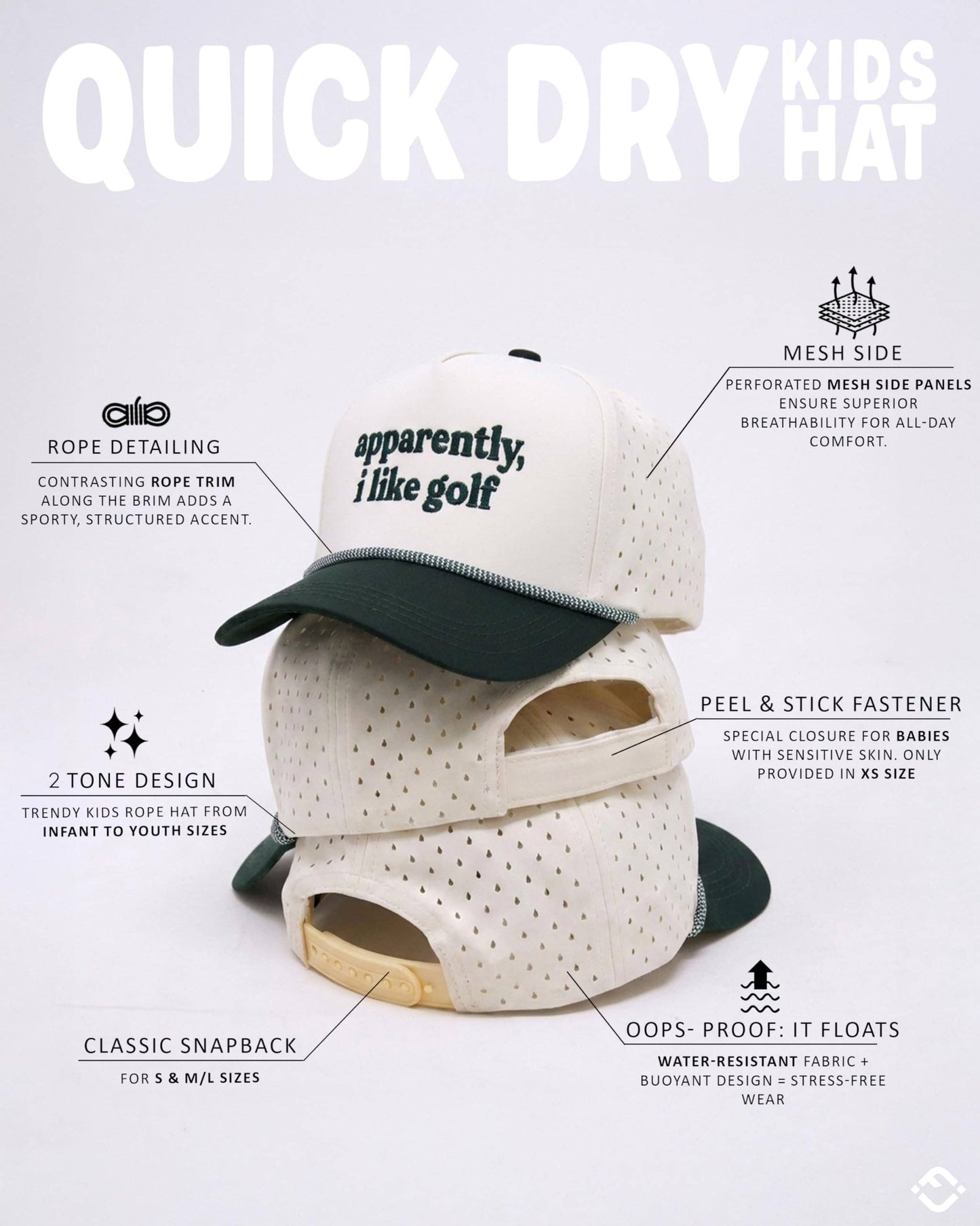 Kid's Golf Hat - Apparently, I Like Golf - Green/Beige