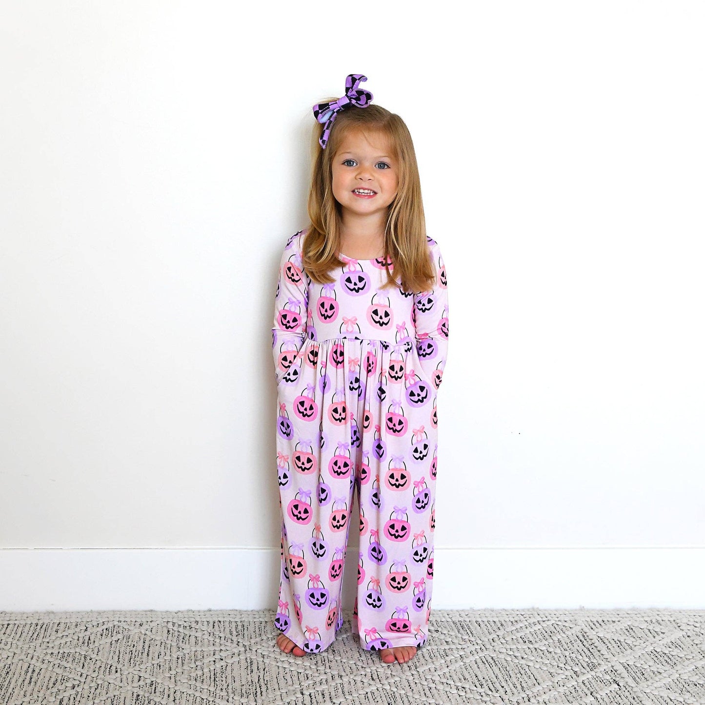 Emmy WIDE LEG ROMPER Bamboo Halloween Pumpkins Kids Outfit