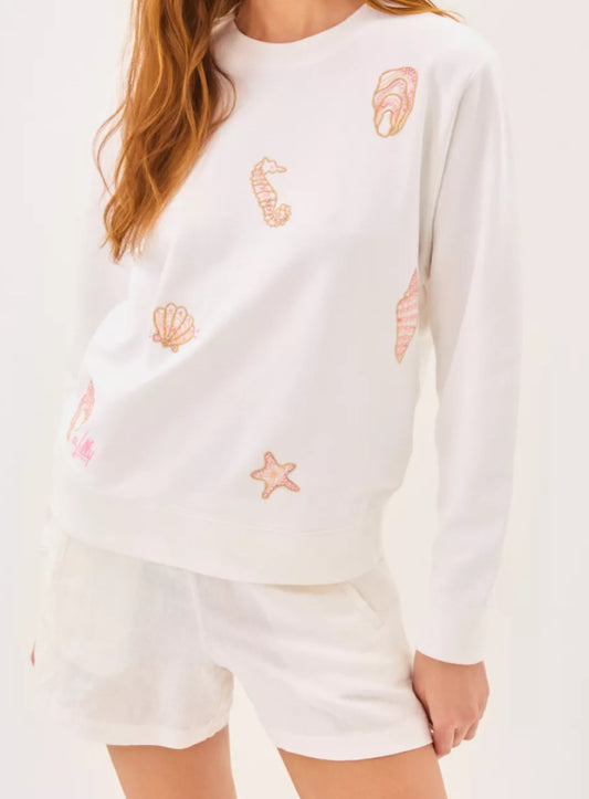 Lilly Pulitzer Ballad Cotton Long Sleeve Sweatshirt Resort White Cool as Shell Embroidery