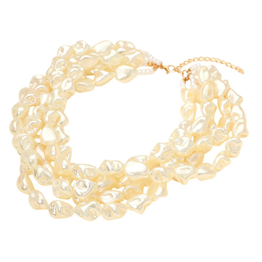18K Gold Dipped Chunky Multi Layered Pearl Strand Necklace