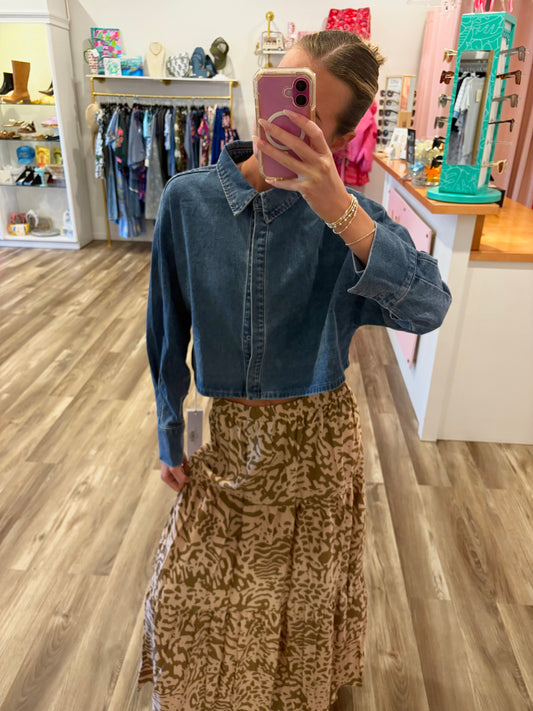 Darla Cropped Denim Blouse