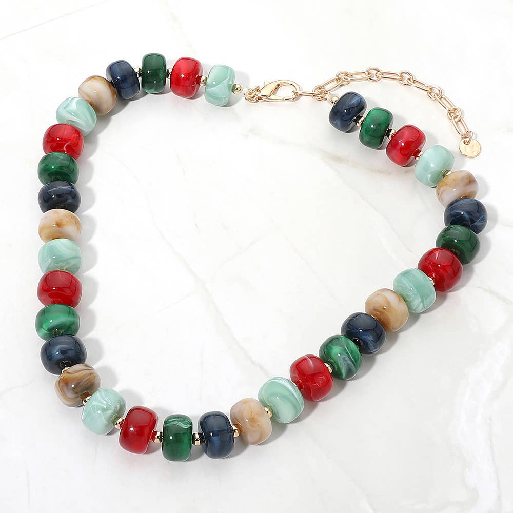 Chunky Colorful Rondelle Beaded Statement Necklace