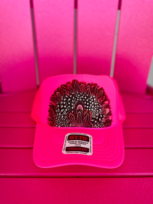 HOT PINK FEATHER TRUCKER HAT