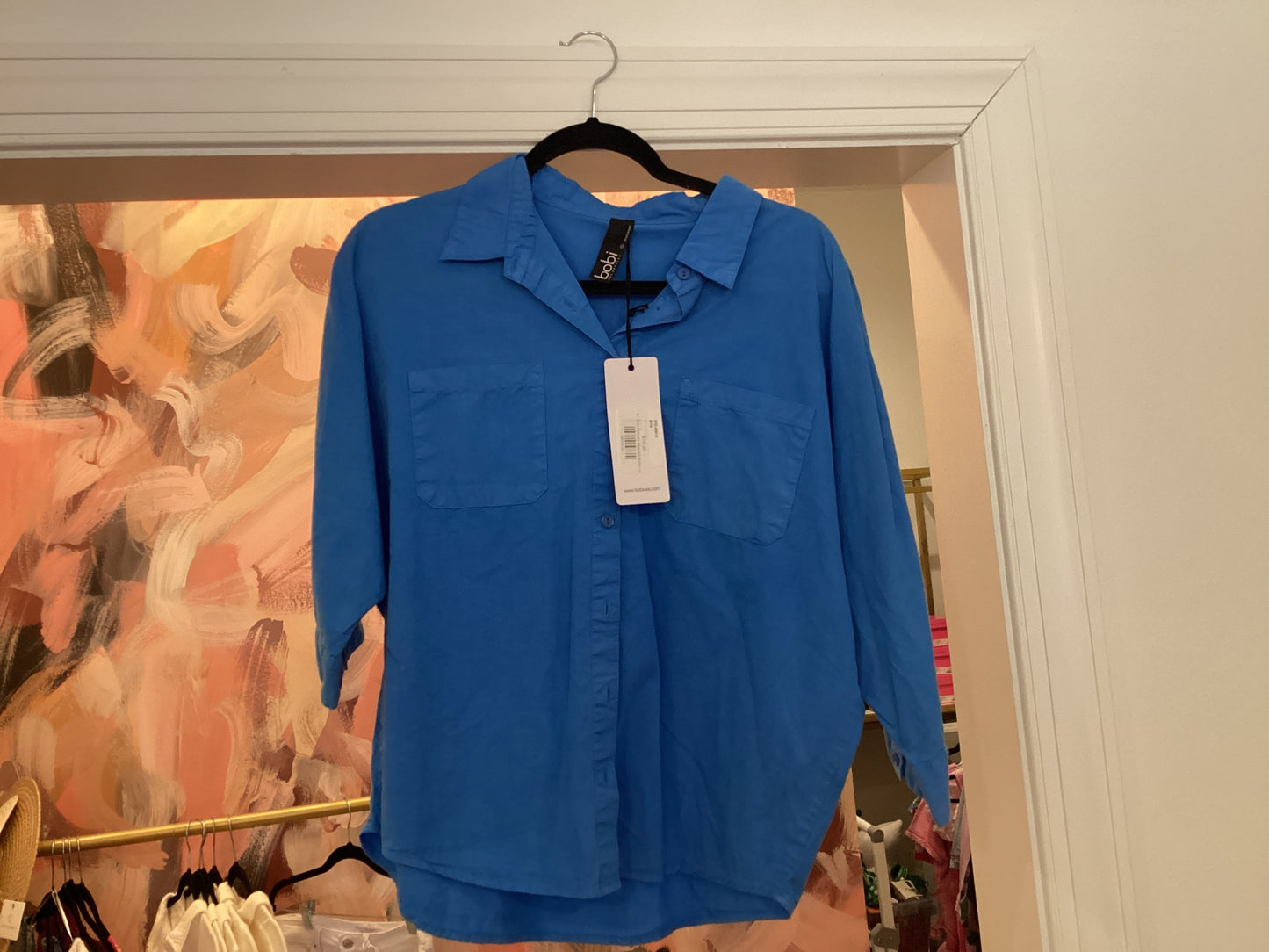 Bobi Mykonos Blue 3/4 Button Up