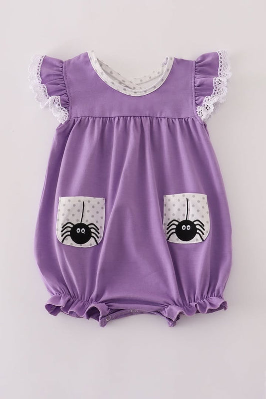 Little Girl Spider Embroidered Ruffle Bubble