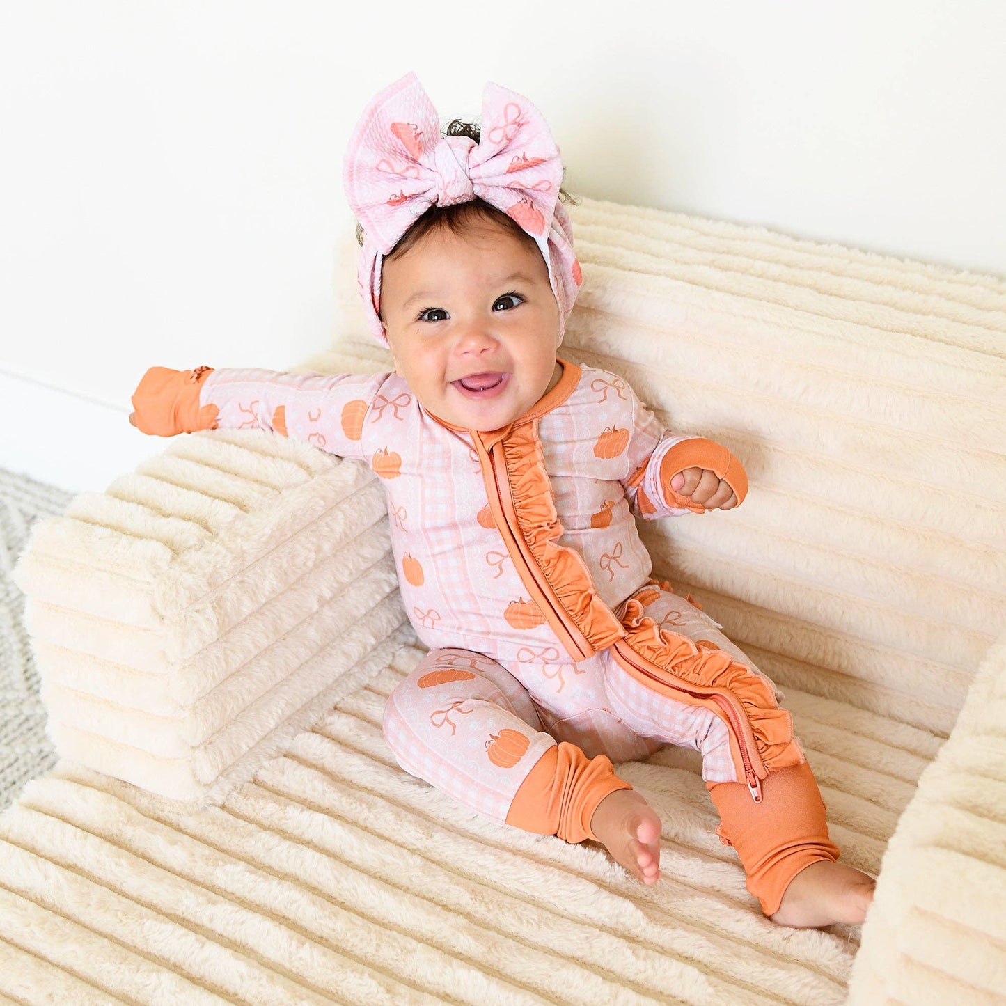 Reagan RUFFLE ZIP Bamboo Pumpkin Baby Outfit