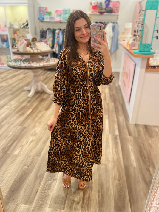 Purrla Leopard Zip Front Dress