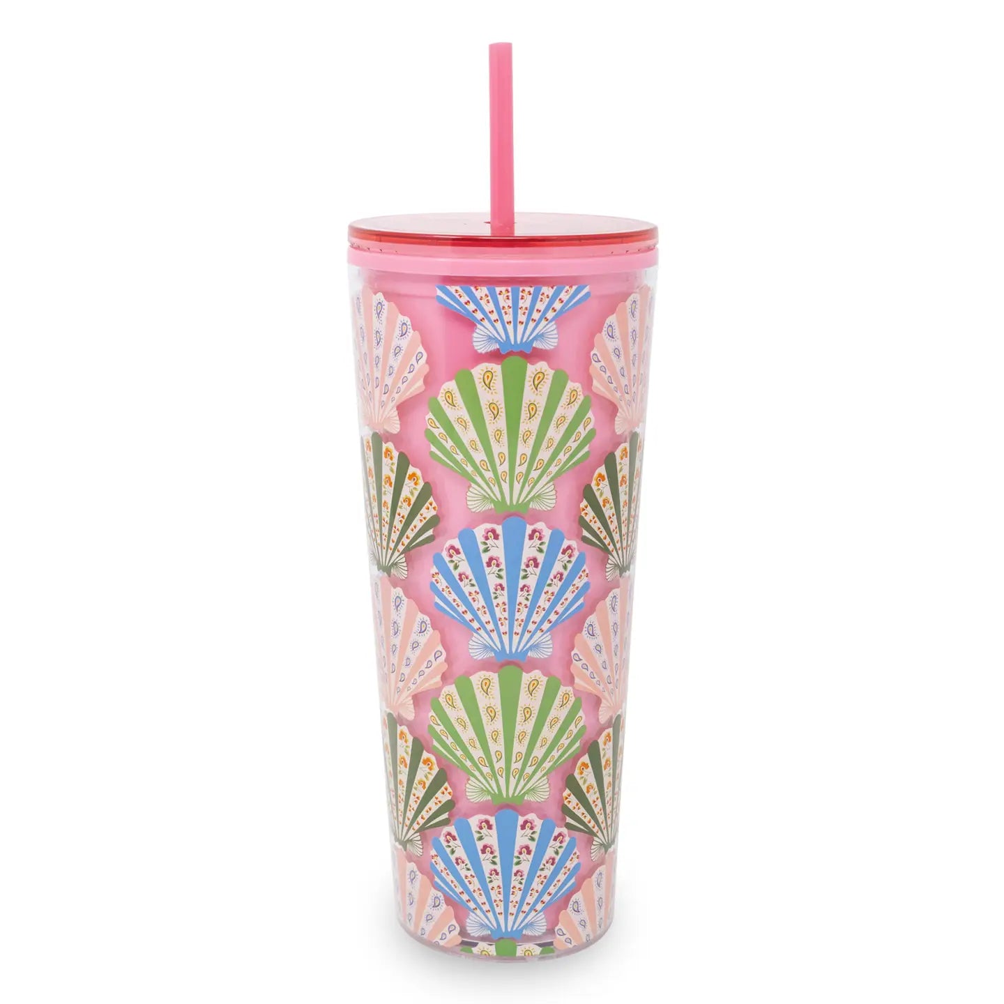 Vera Bradley Double Wall Tumbler with Straw, Cottage Shells