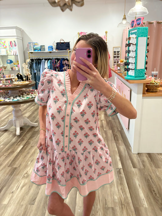 Blaire Pink Floral Ruffle Dress