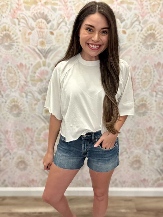 Mica Mid Rise Frayed Hem Shorts