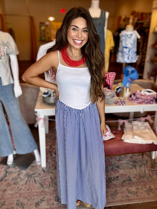 Striped Long Dress with Contrasting Cami Top