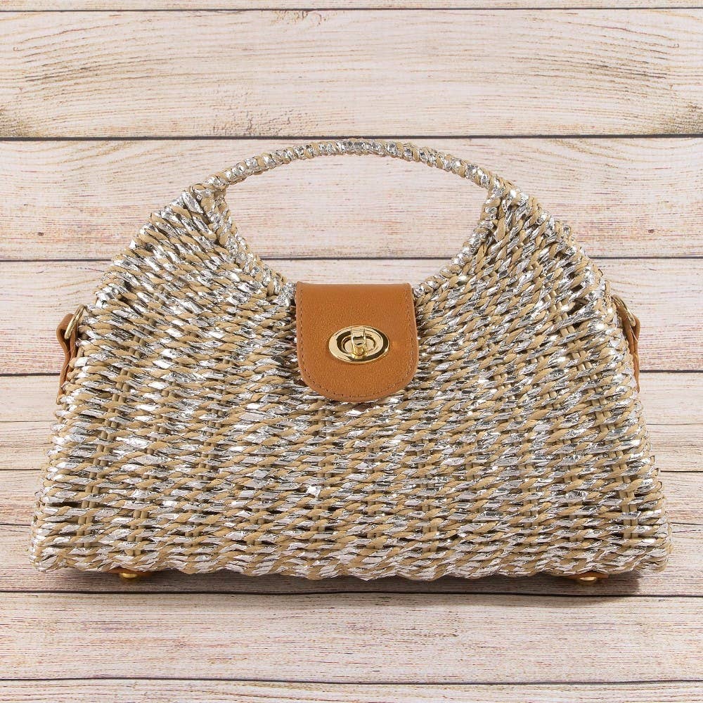 Woven Straw Top Handle Handbag