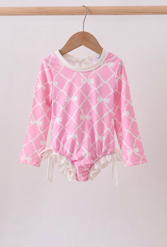 Little Girl Long Sleeve UPF Bow Swimsuit