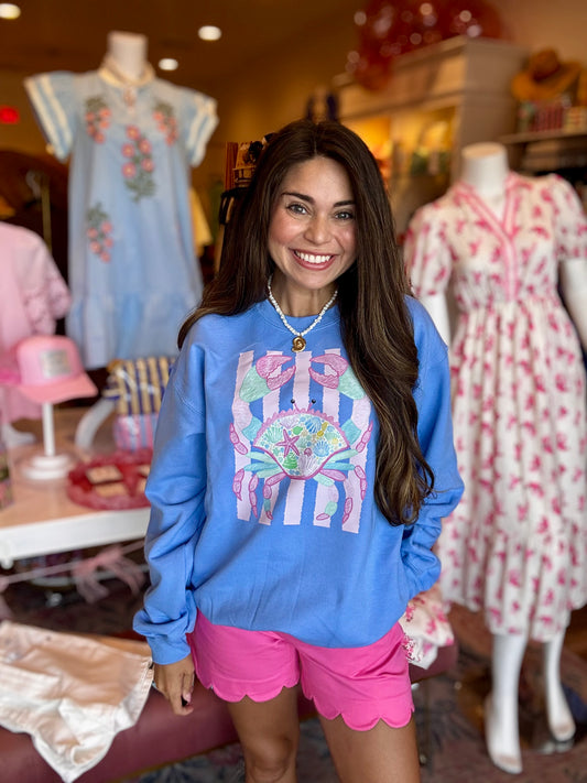 Pastel Whimsical Summer Crab Sweatshirt Beach Coastal