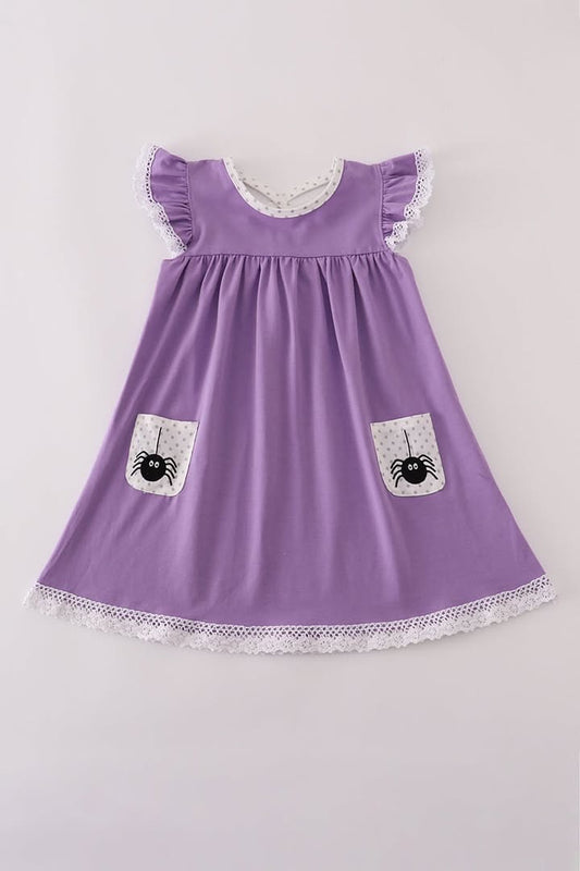 Little Girl Spider Embroidered Ruffle Dress