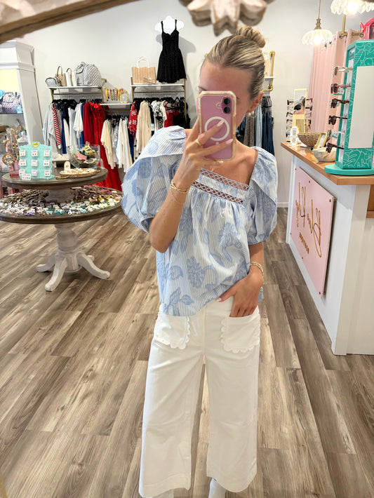 Colette Cropped Wide-Leg Scallop Pocket Detail Pants