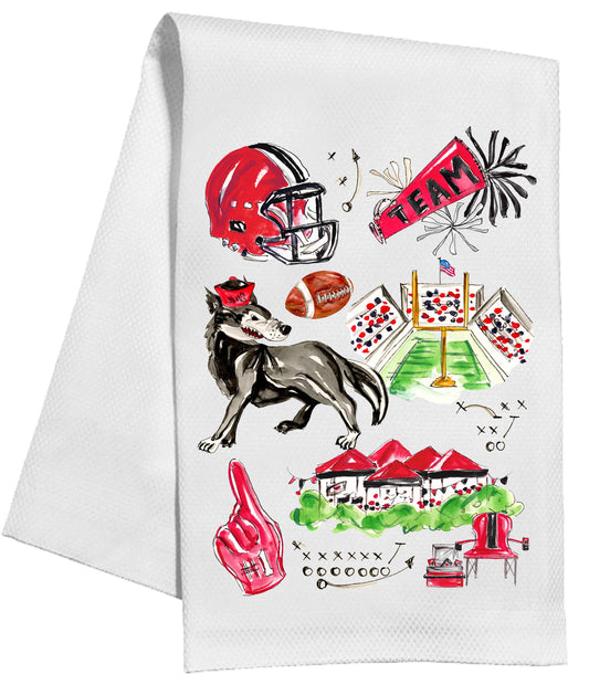 Cardinal Red & Black Wolf Football Icons Kitchen Towel