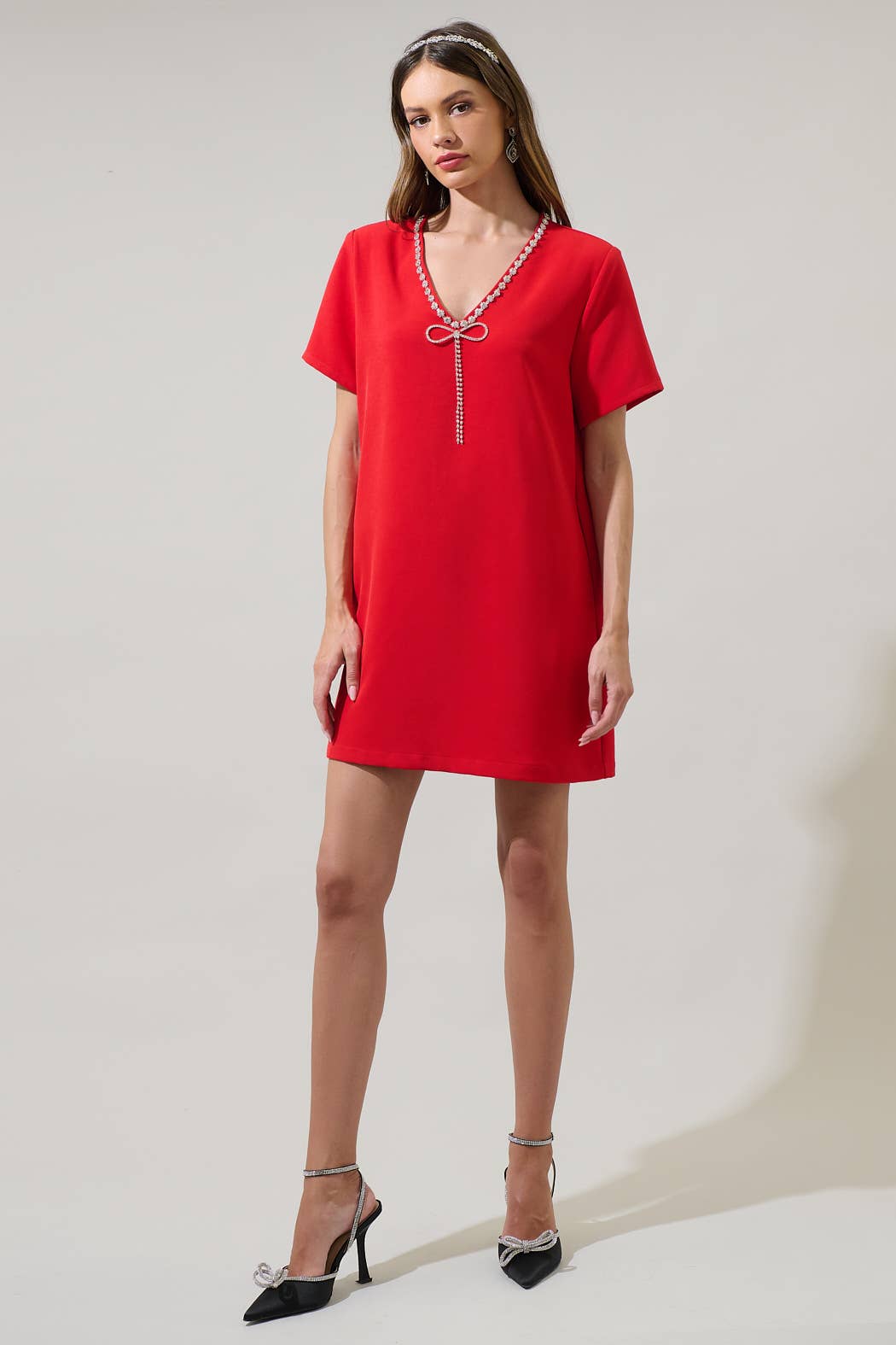 Stazie V-Neck Shift Mini Dress