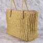 Gold Accent Straw Weave Square Tote Bag