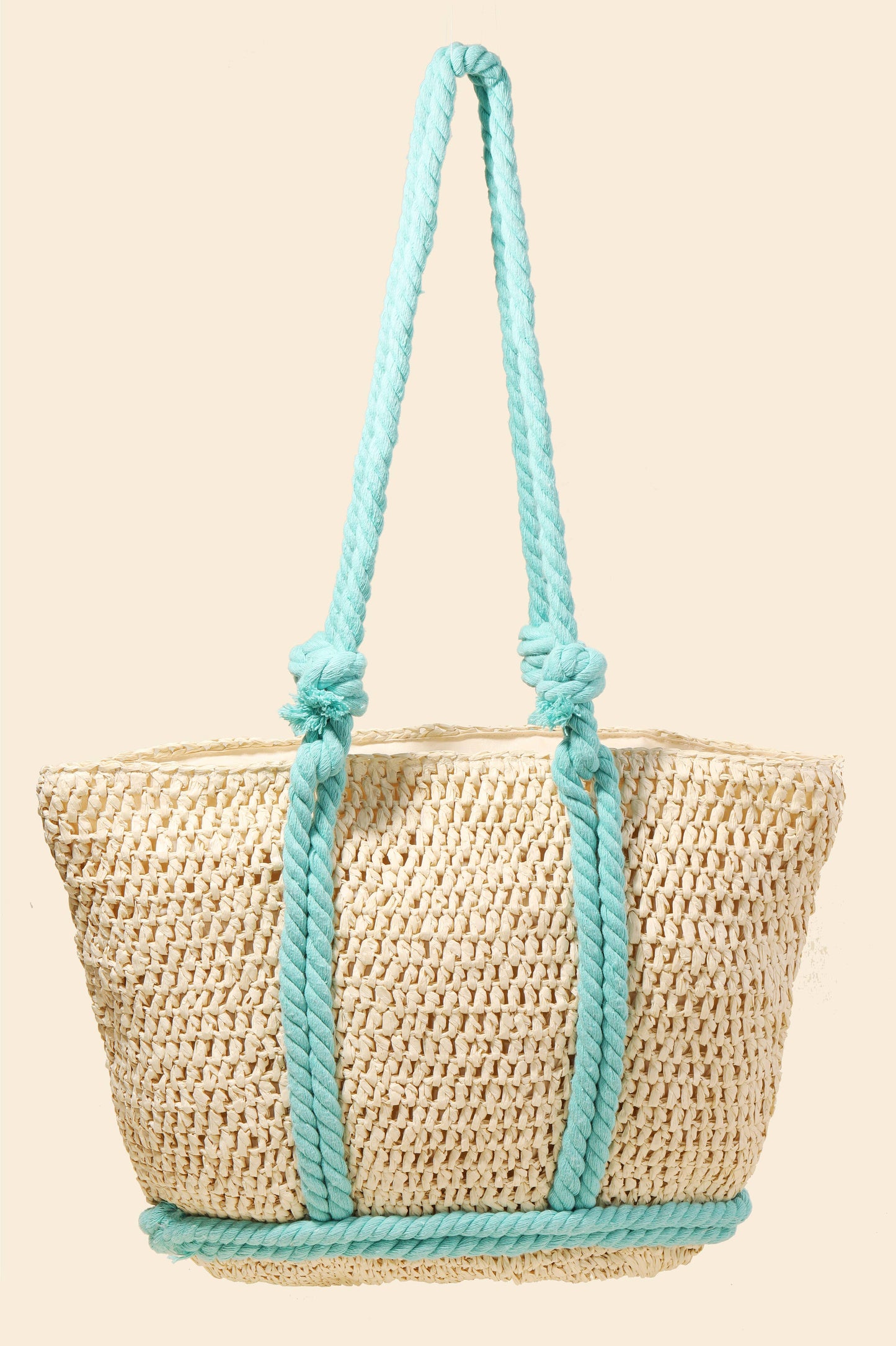 Rope Handle Straw Braided Tote Bag