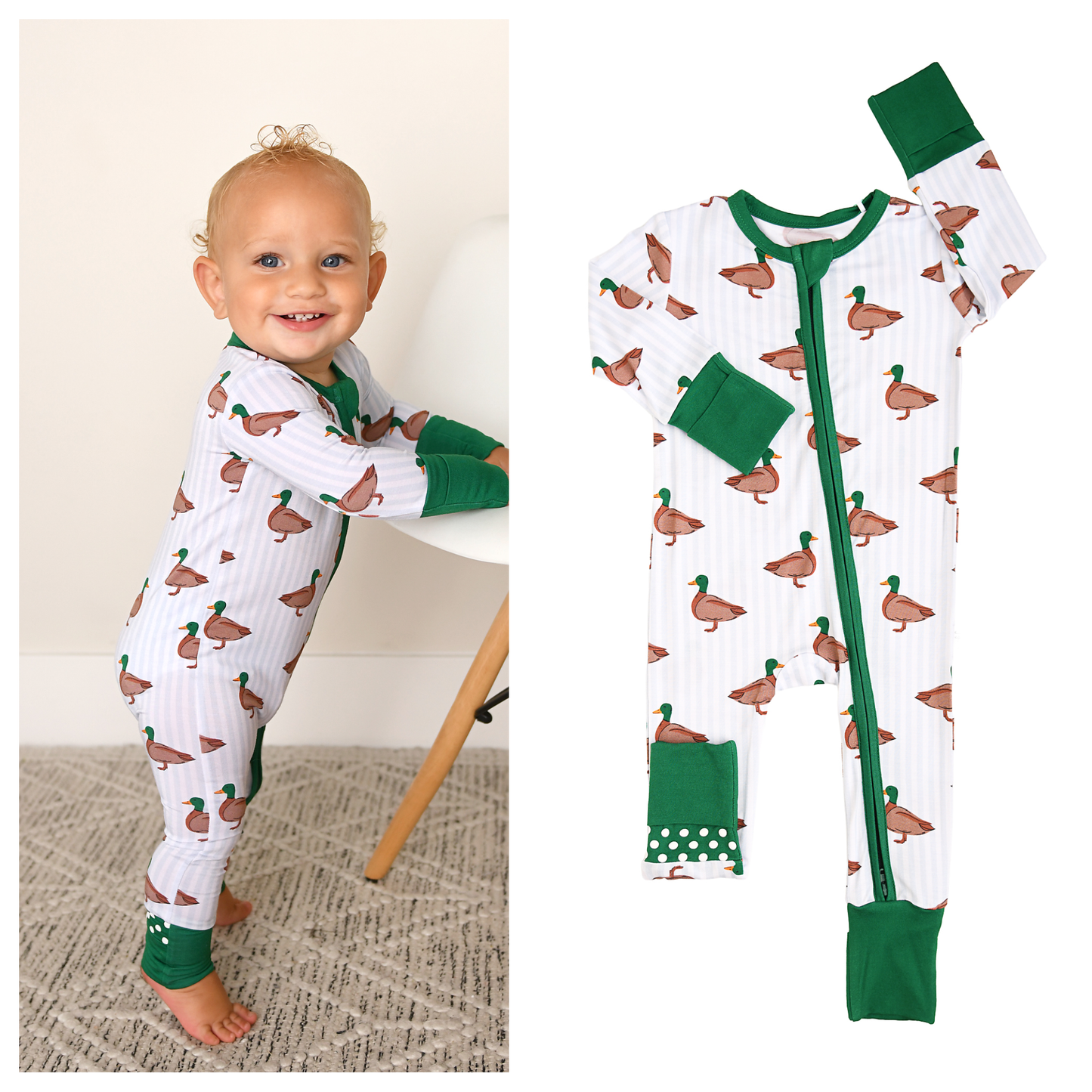 Landon ZIP Duck Bamboo One Piece Baby Outfit