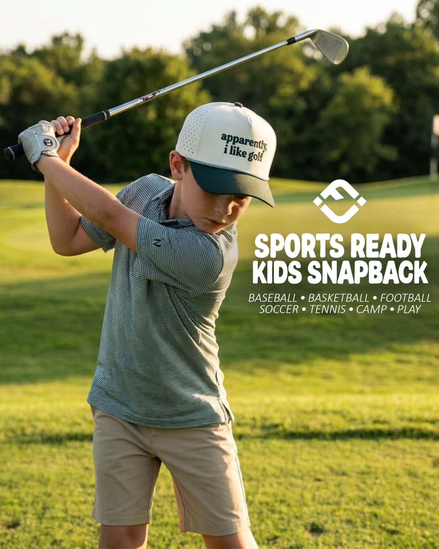 Kid's Golf Hat - Apparently, I Like Golf - Green/Beige