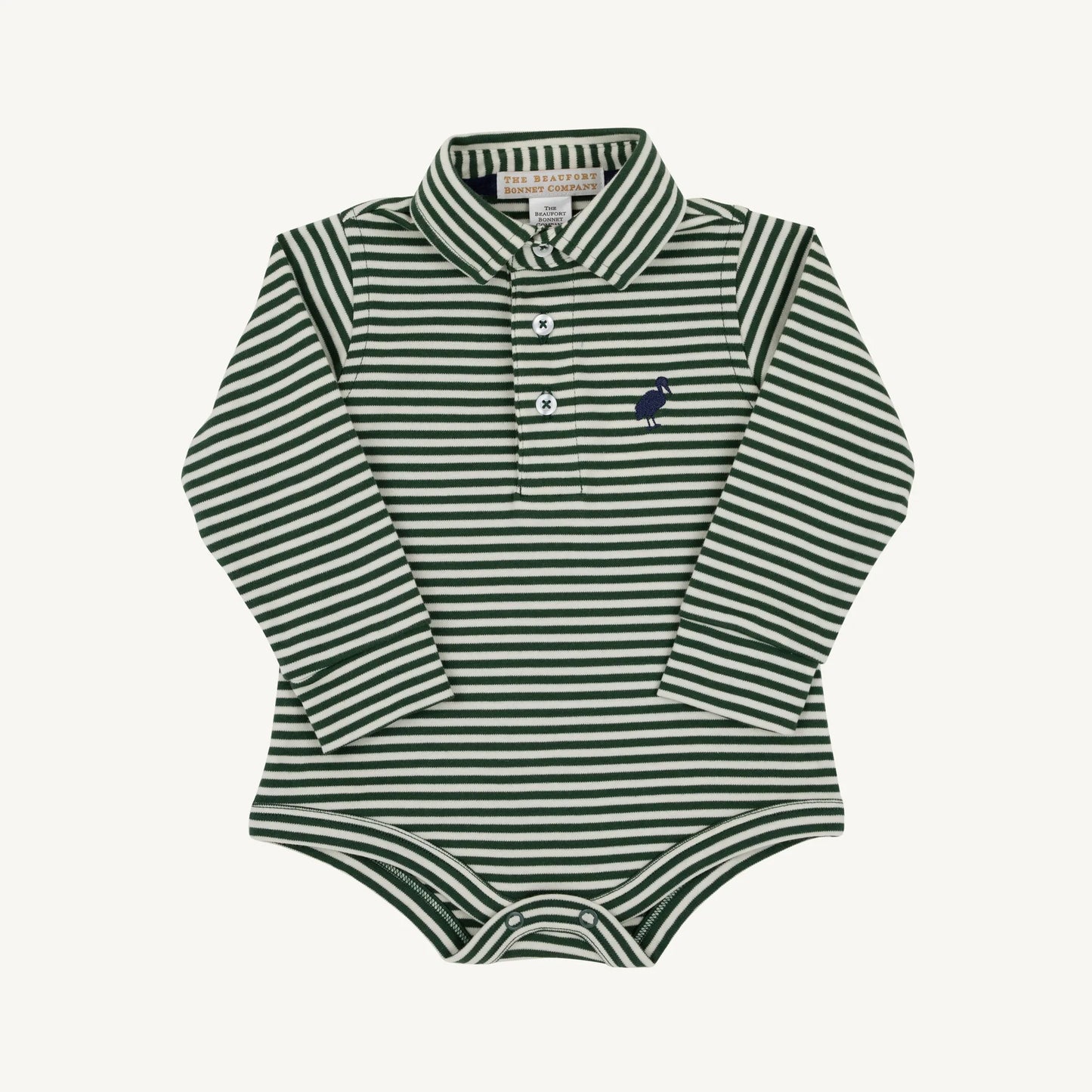 The Beaufort Bonnet Company Prim & Proper Polo LS Pima Onesie Grier Green Palmetto Pearl