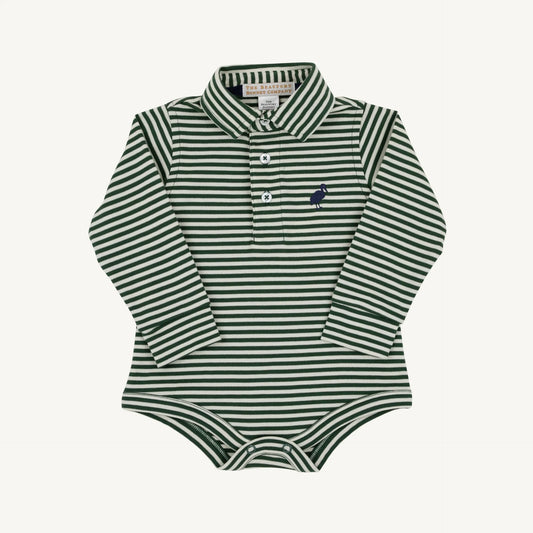 The Beaufort Bonnet Company Prim & Proper Polo LS Pima Onesie Grier Green Palmetto Pearl