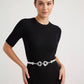 Hammered Metal Double Loop Buckle Accent Slim Stretch Belt