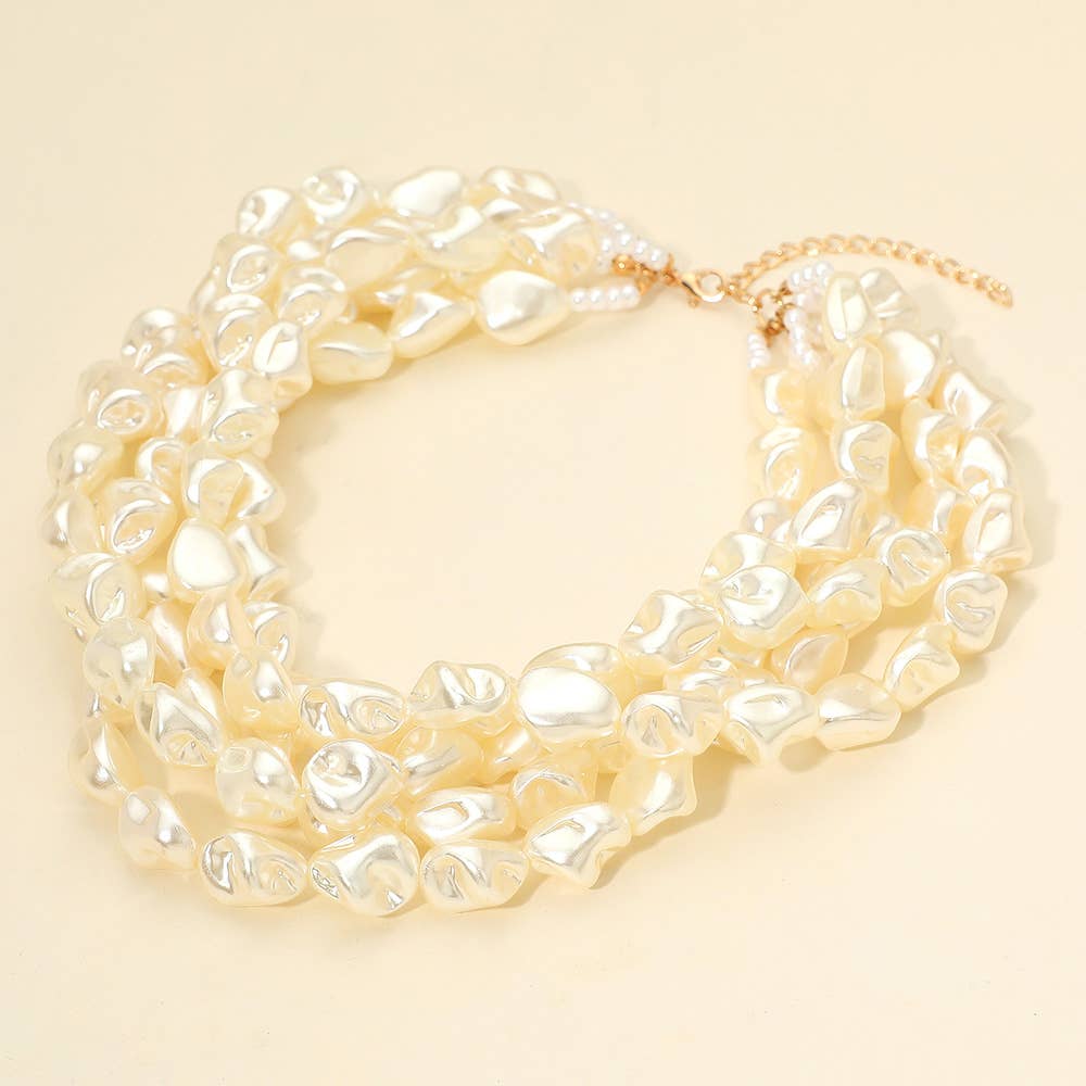 18K Gold Dipped Chunky Multi Layered Pearl Strand Necklace