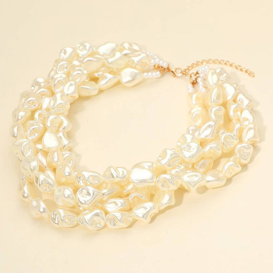 18K Gold Dipped Chunky Multi Layered Pearl Strand Necklace