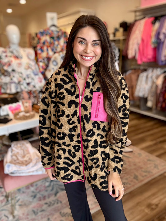 Atlas Leopard Zip Up Coat