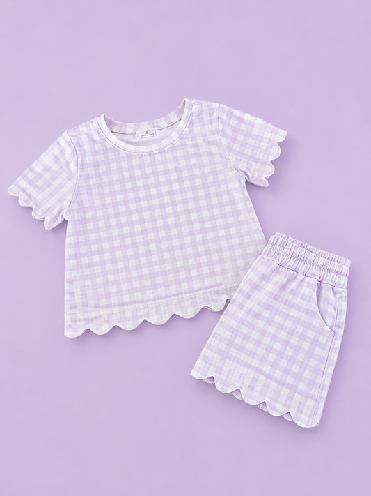 Little Girl Lilac Gingham Scallop Set