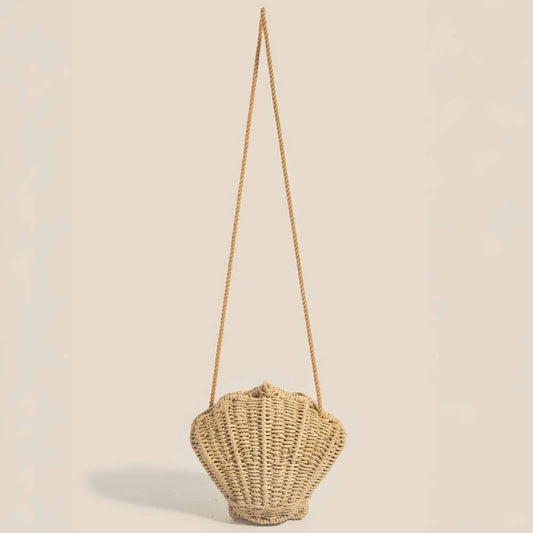 Straw Braided Seashell Bag