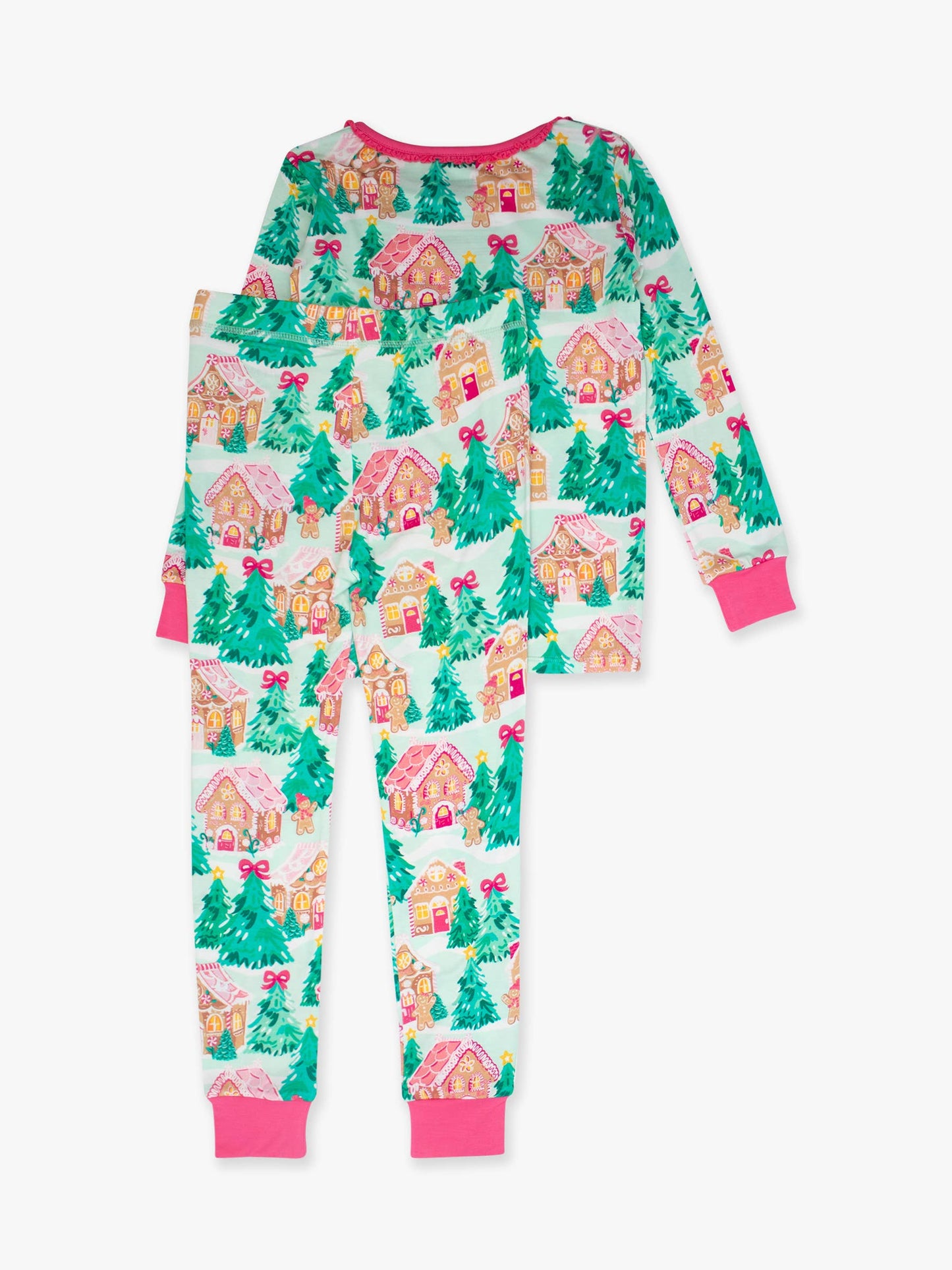 RuffleButts SoftSnooze™ Girls Jolly Gingerbread Ruffle Long Sleeve Pajama Set
