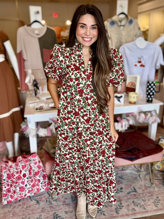 Red Jade V-Neck Dress