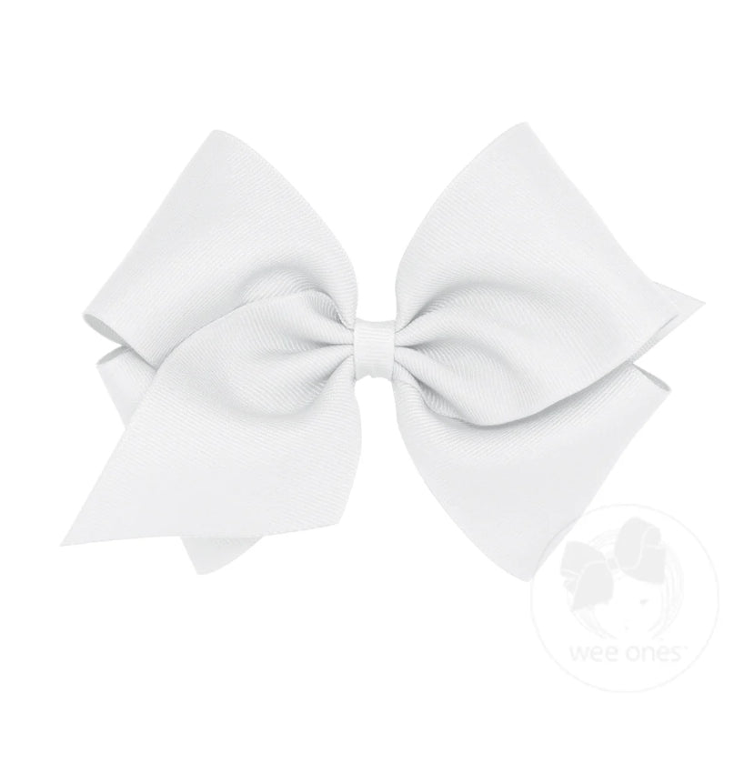 Wee Ones White Classic Grosgrain Hair Bow (Plain Wrap)