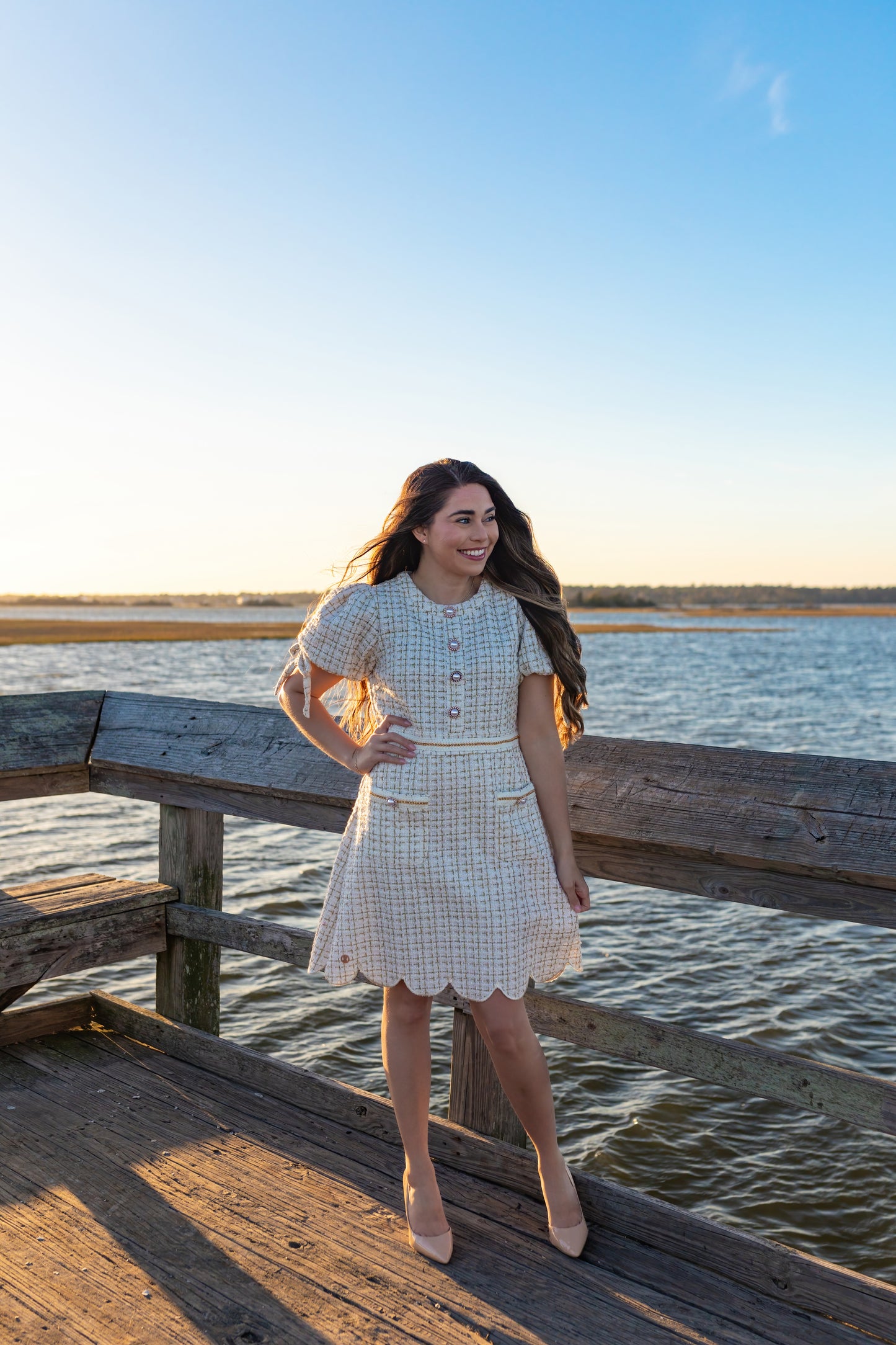 Simply Southern Scallop Tweed Dress