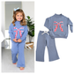 Blue MOCKNECK FLARE SWEATSUIT Gingham Bow Kids Set