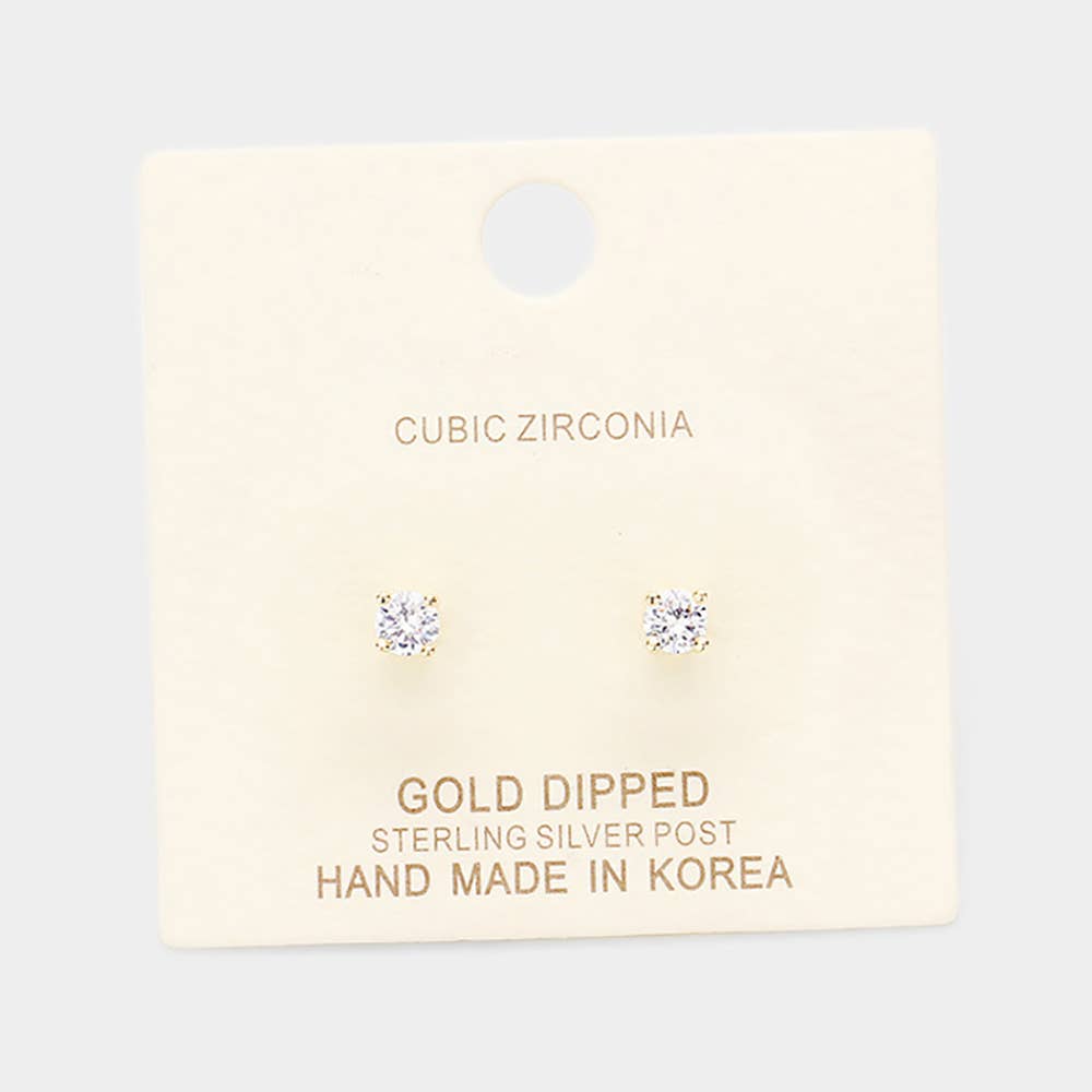 Gold Dipped 4mm Cubic Zirconia Square/Round Stud Earrings