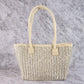 Gold Accent Straw Weave Square Tote Bag